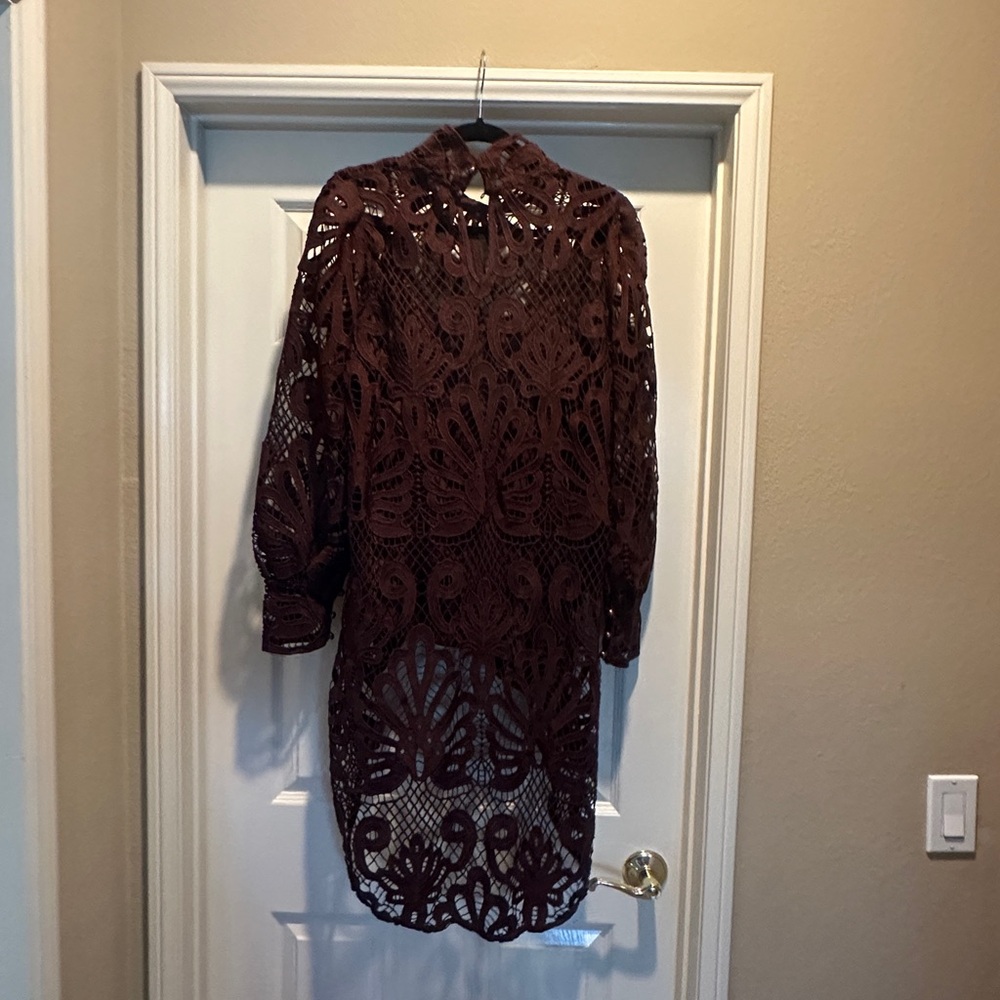 NWOT Boston Proper Asymmetrical Lace High Neck Top Women Size M (297)
